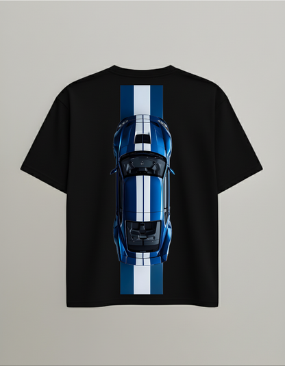 Mustang Blue Stripe Dominance Oversized Tee - Born to Run. Built to Rule.
