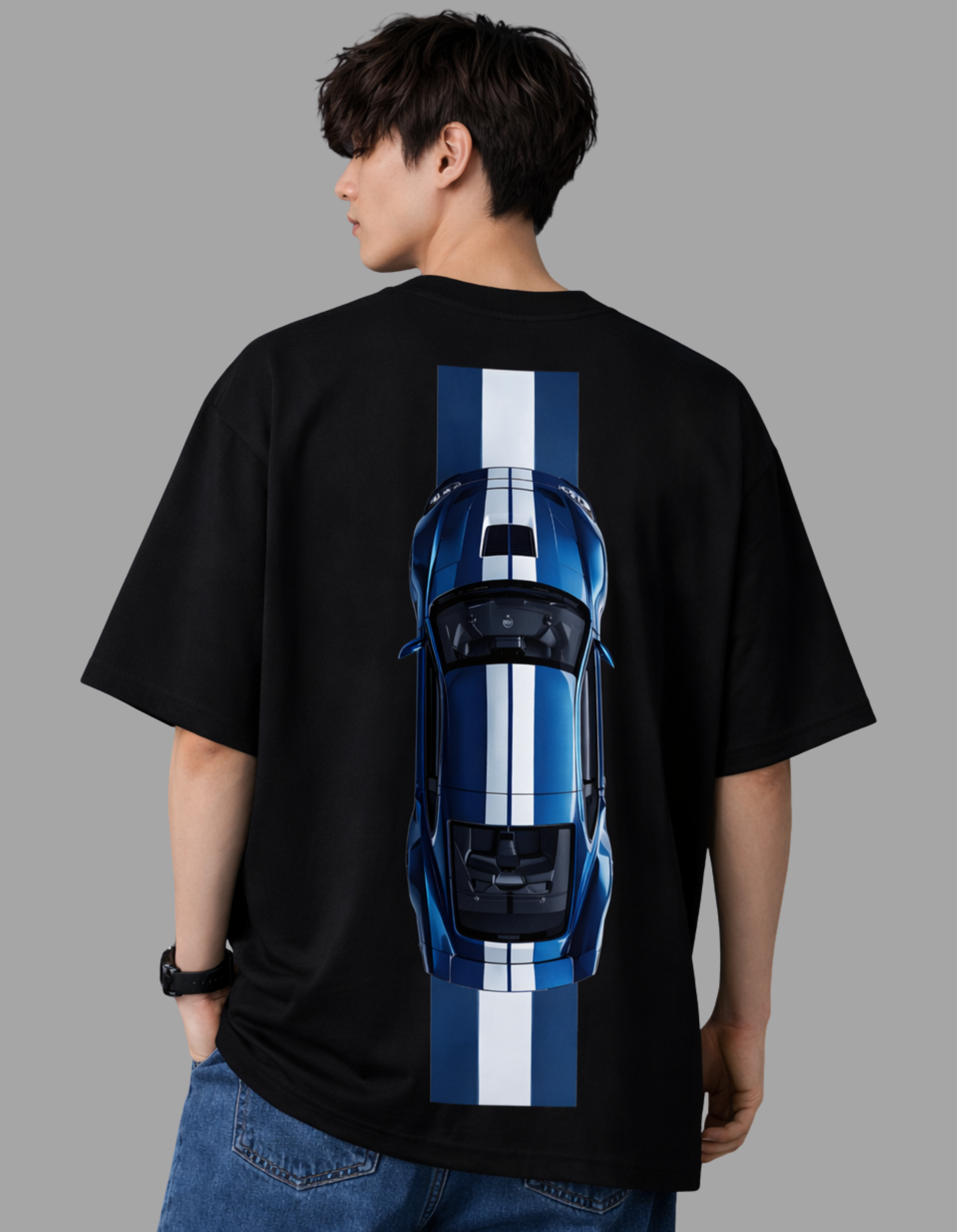 Mustang Blue Stripe Dominance Oversized Tee - Born to Run. Built to Rule.