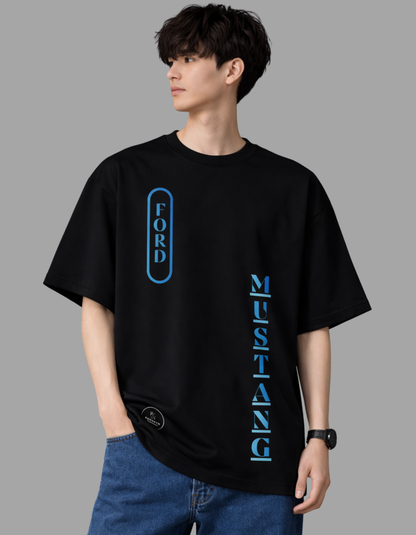 Mustang Blue Stripe Dominance Oversized Tee - Born to Run. Built to Rule.