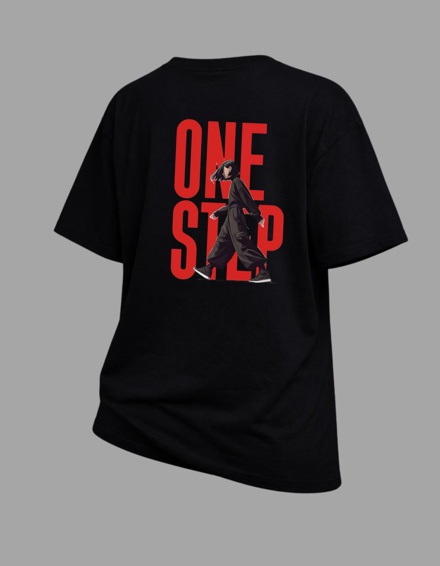 “ONE STEP” Women’s Oversized Tee – Black Edition